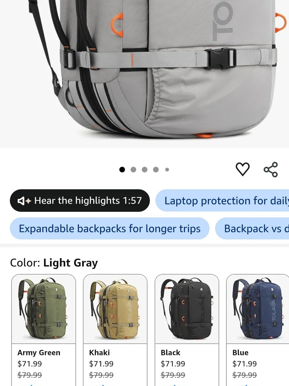 Tolaga gray travel backpack